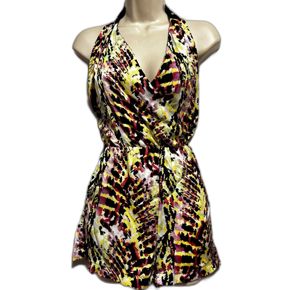 Te Amo Junior Multi Colored Wrap Front Romper Studded Elastic Waist Size 1 NWT